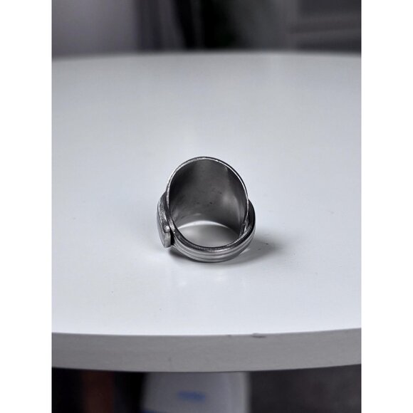 Handmade Saddle Spoon Ring: Silverware Wrap Ring, Size 7.5, Chunky Boho Style - Picture 6 of 7
